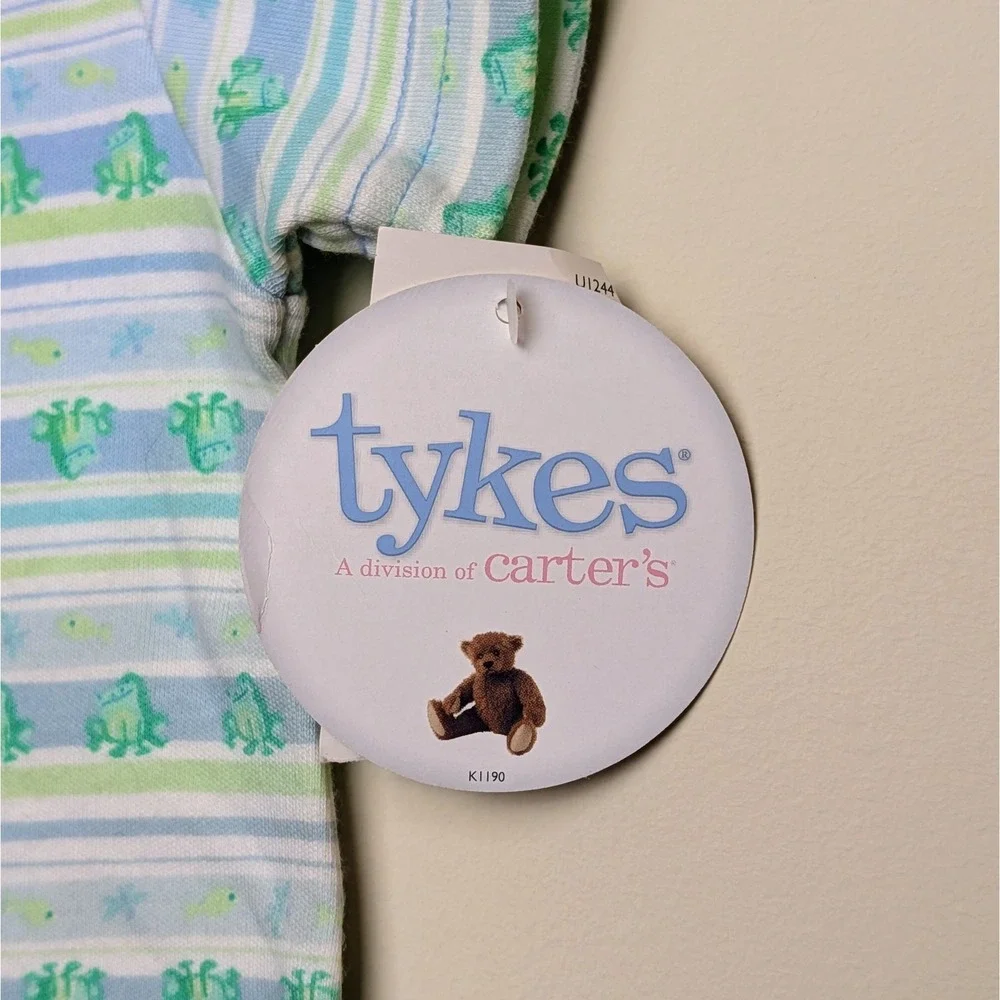 Vintage Tykes Division Carters Fish Frog Blue Striped Romper‎ Baby 3-6M NWT